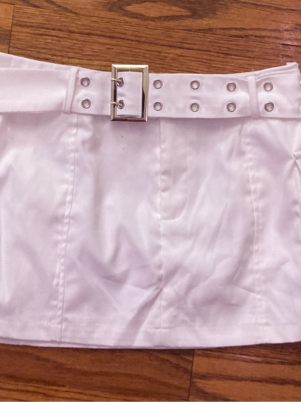 White belted mini skirt